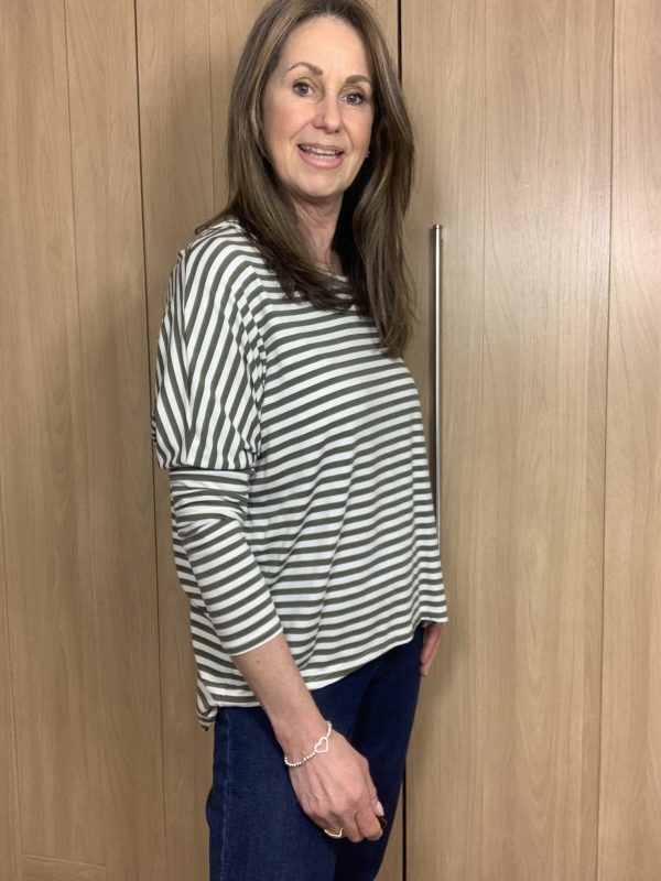 Khaki/Cream Stripe Oversized Tee - Image 2