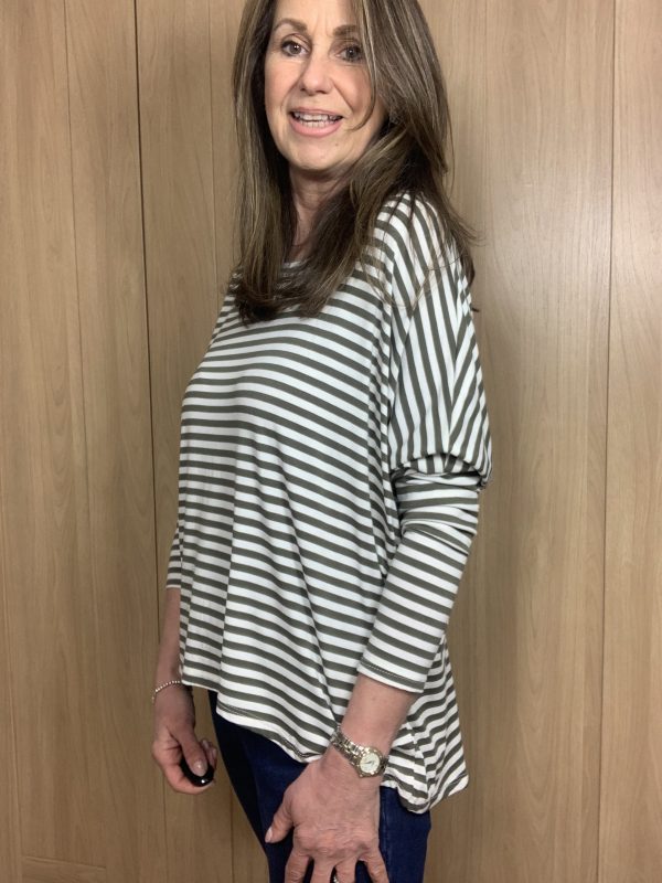 Khaki/Cream Stripe Oversized Tee - Image 3